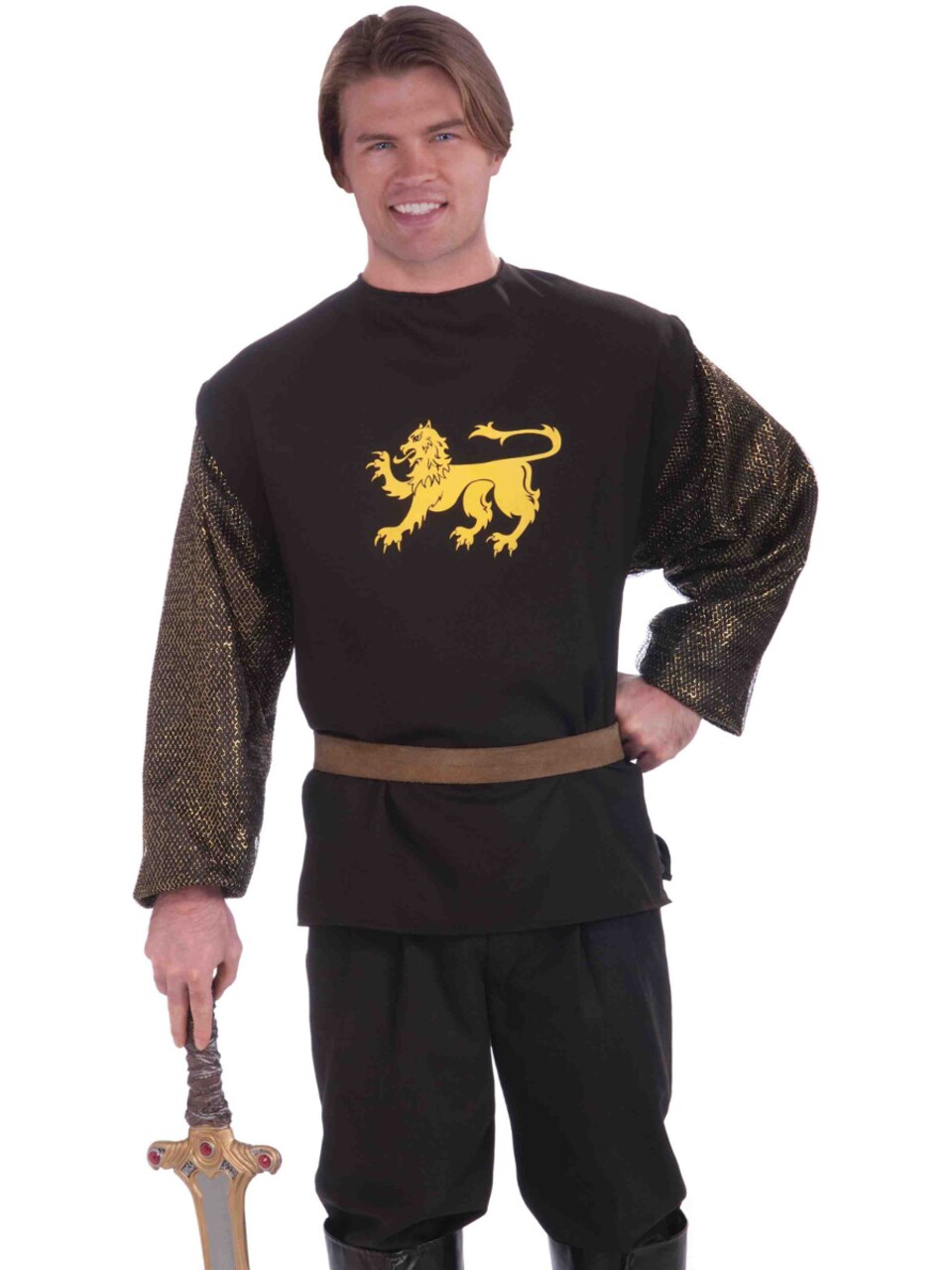 Medieval Renaissance Knight Costume Chain Mail Shirt with Lion Emblem